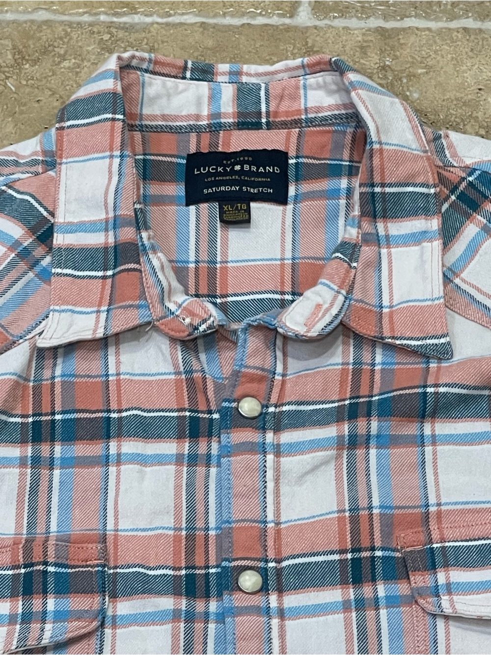 Plaid Pearl Snap Men’s Lucky Brand - Saturday Stretch XL Short Sleeve